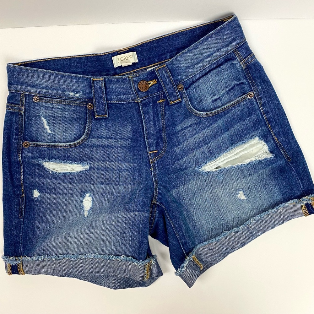 J Crew Medium Dark Wash Cuffed Denim Shorts Size 24